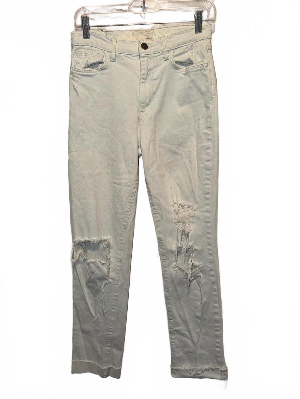 Current/Elliott Distressed White Straight Leg Jeans Women's Sz 26